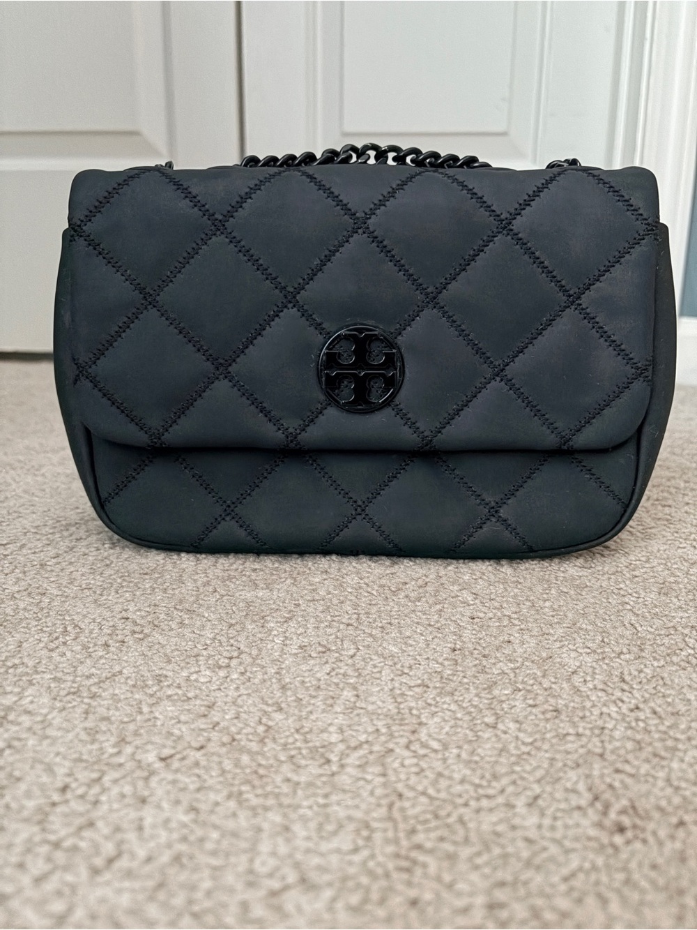 Tory Burch Black Quilted Leather Crossbody with Chain Strap